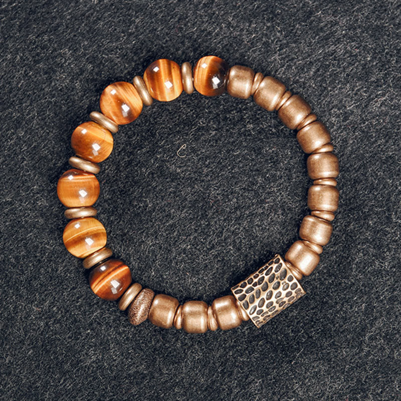 10mm Tiger Eye Protection Bracelet with Copper Accents
