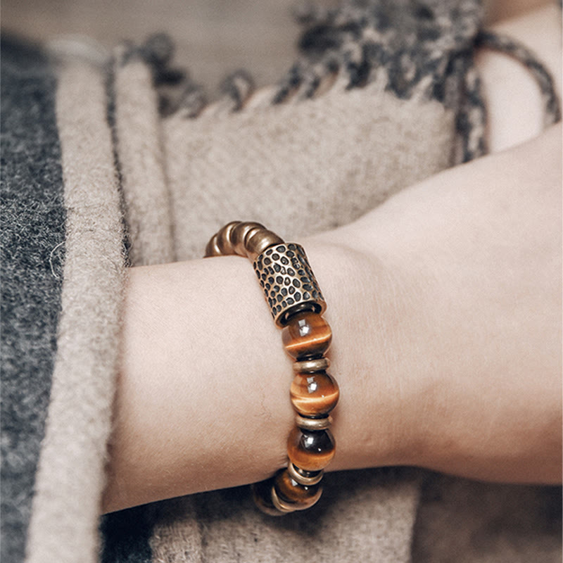 10mm Tiger Eye Protection Bracelet with Copper Accents