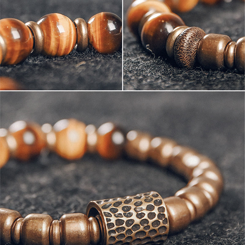 10mm Tiger Eye Protection Bracelet with Copper Accents