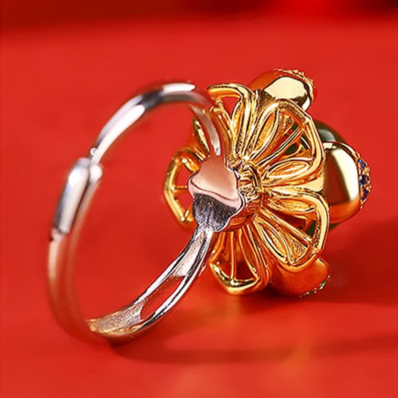 10mm White & Cyan Jade Lotus Flower Success Ring