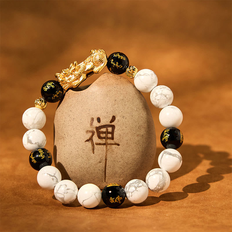 10mm White Turquoise Black Onyx Pixiu Protection Bracelet