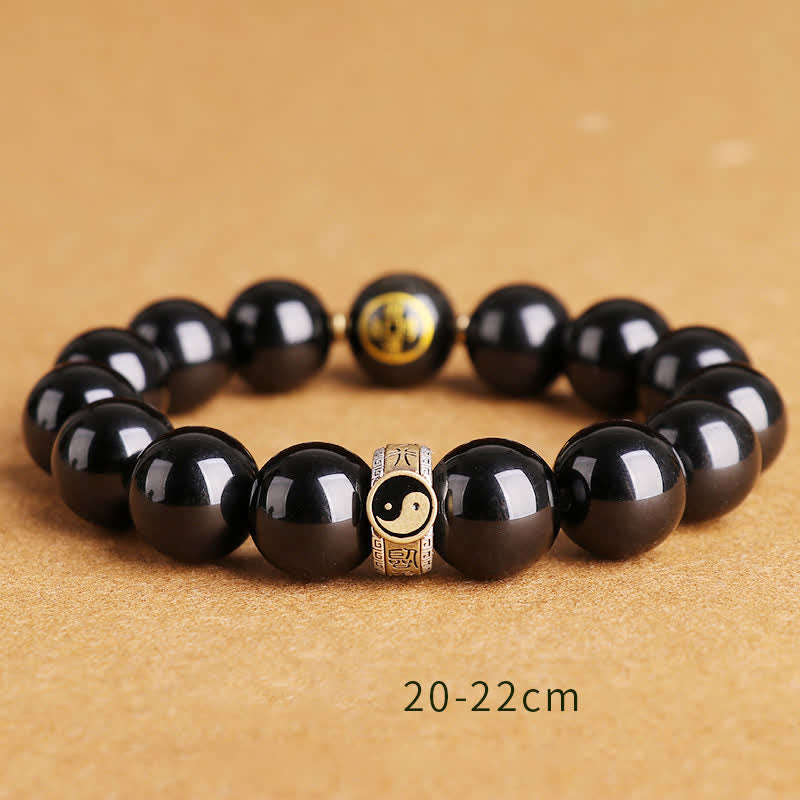 10mm Yin Yang Obsidian Protection Bracelet Sterling Silver