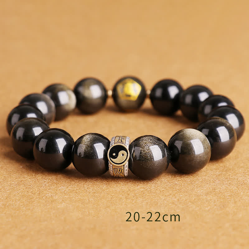 10mm Yin Yang Obsidian Protection Bracelet Sterling Silver