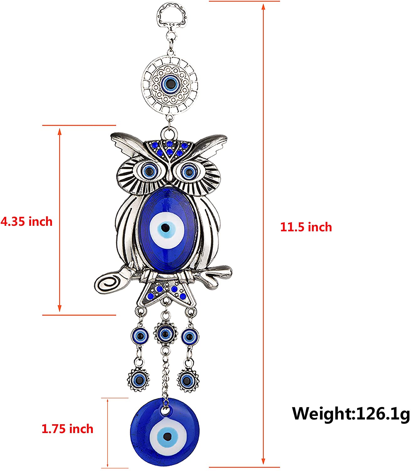 11.7-Inch Blue Evil Eye Owl Pendant Decoration for Protection