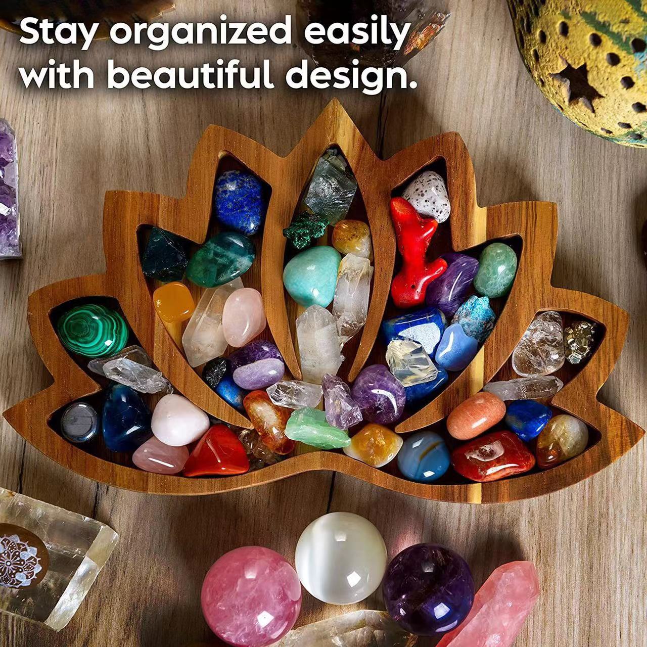 11" Wooden Lotus Bowl Crystal Display Plate Meditation