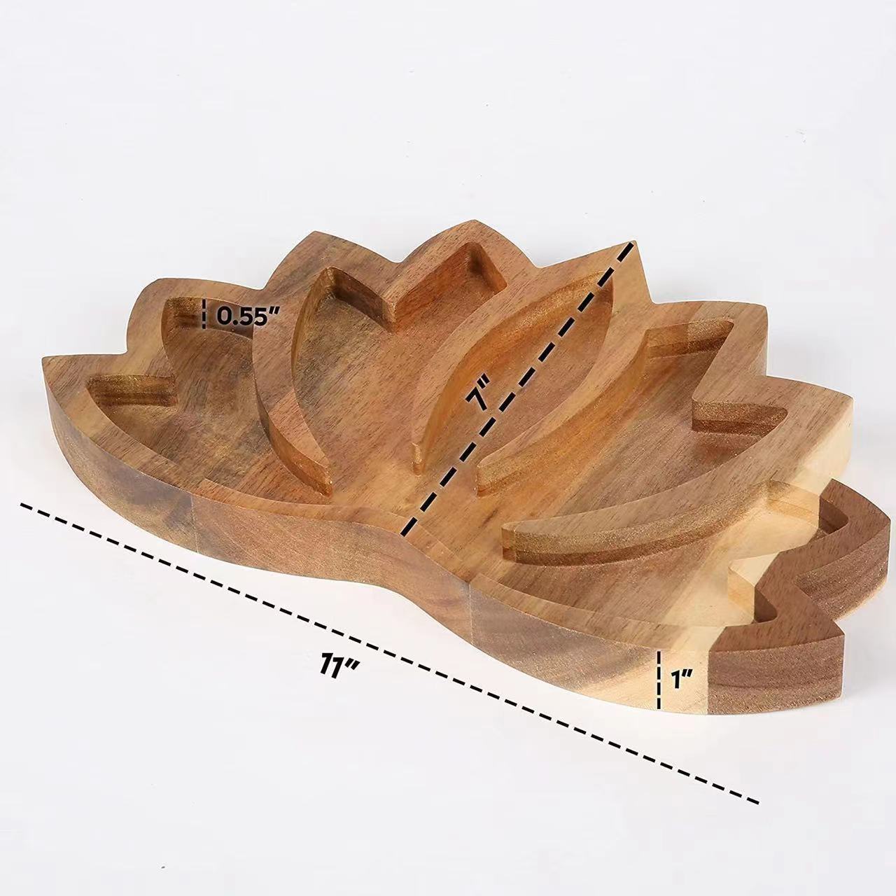 11" Wooden Lotus Bowl Crystal Display Plate Meditation