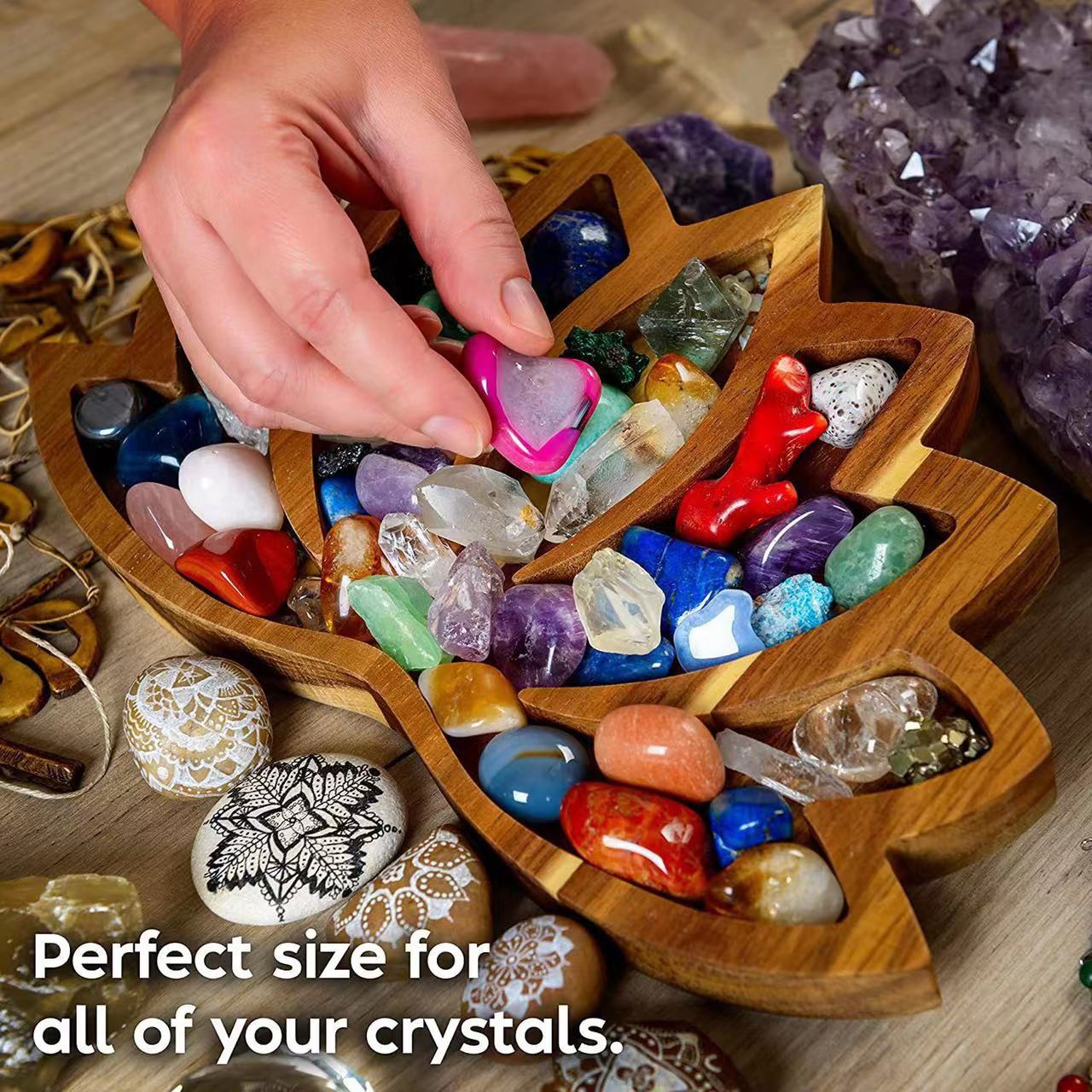 11" Wooden Lotus Bowl Crystal Display Plate Meditation