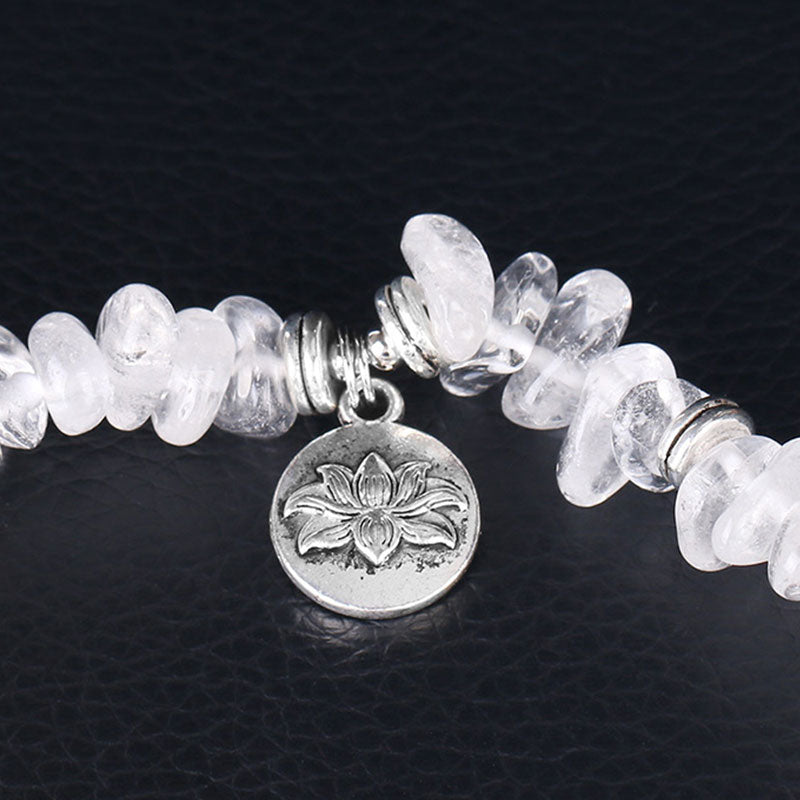 8mm White Crystal Lotus Bracelet for Meditation & Healing