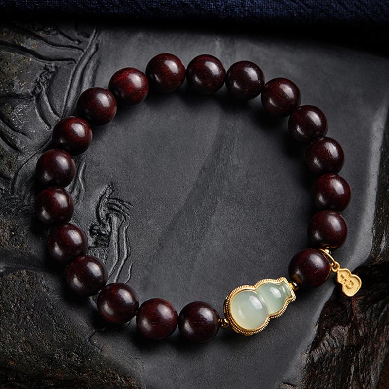 Small Leaf Red Sandalwood Jade Bracelet for Calm & Protection