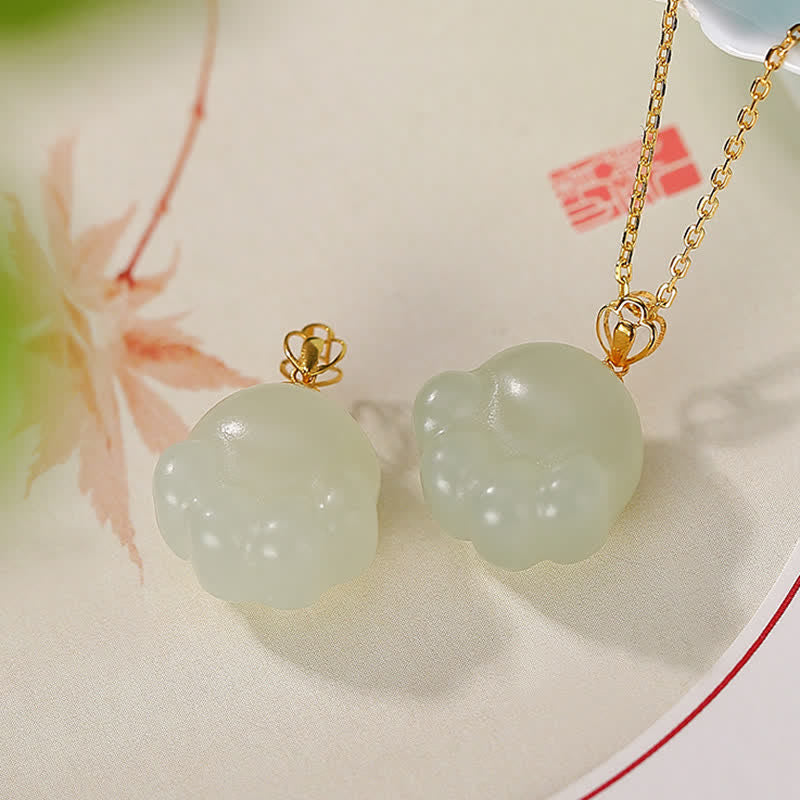 Hetian White Jade Cat Paw Luck Necklace in 925 Silver