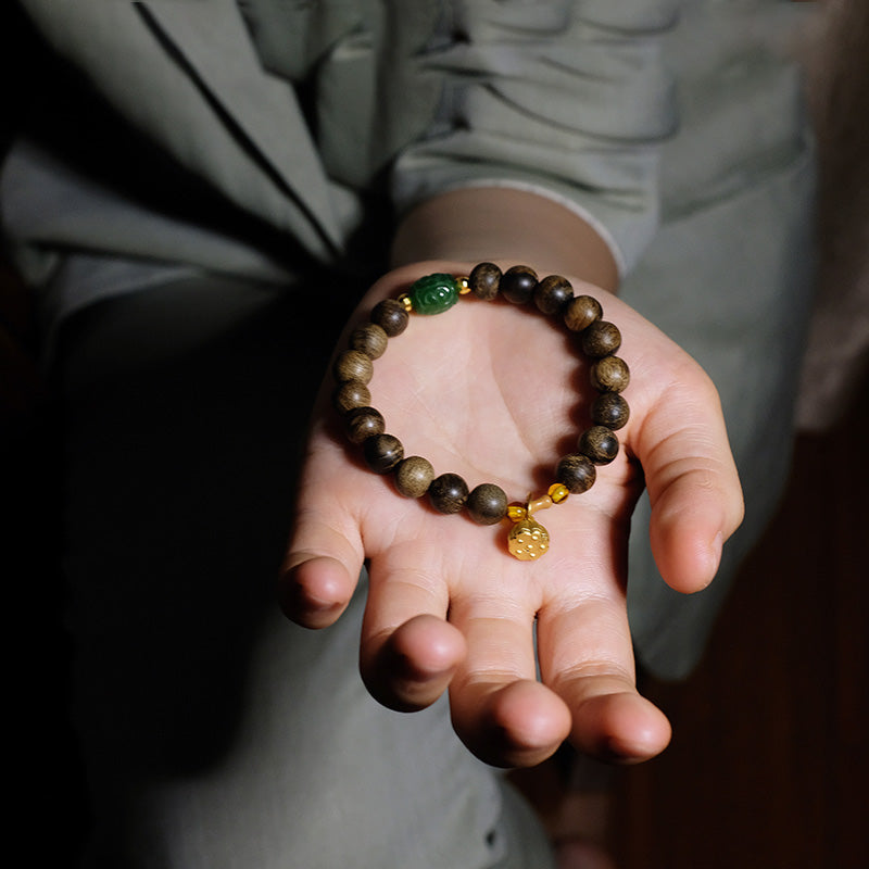 8mm Brunei Agarwood Lotus Peace & Strength Bracelet