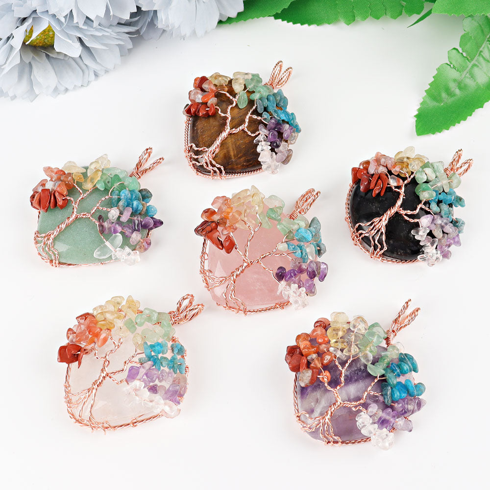 2-inch Chakra Tree of Life Pendant with Wire Wrapped Heart