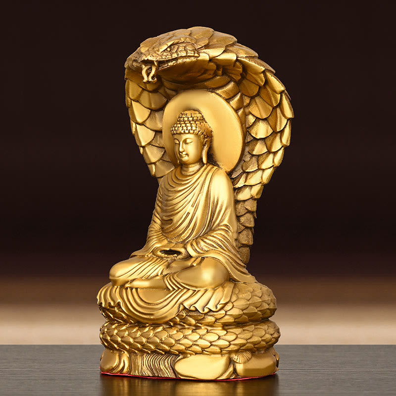 11cm Copper Buddha Shakyamuni Snake Figurine Statue
