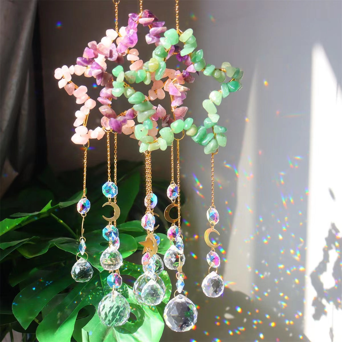 11cm Crystal Suncatcher with Natural Gemstones for Home