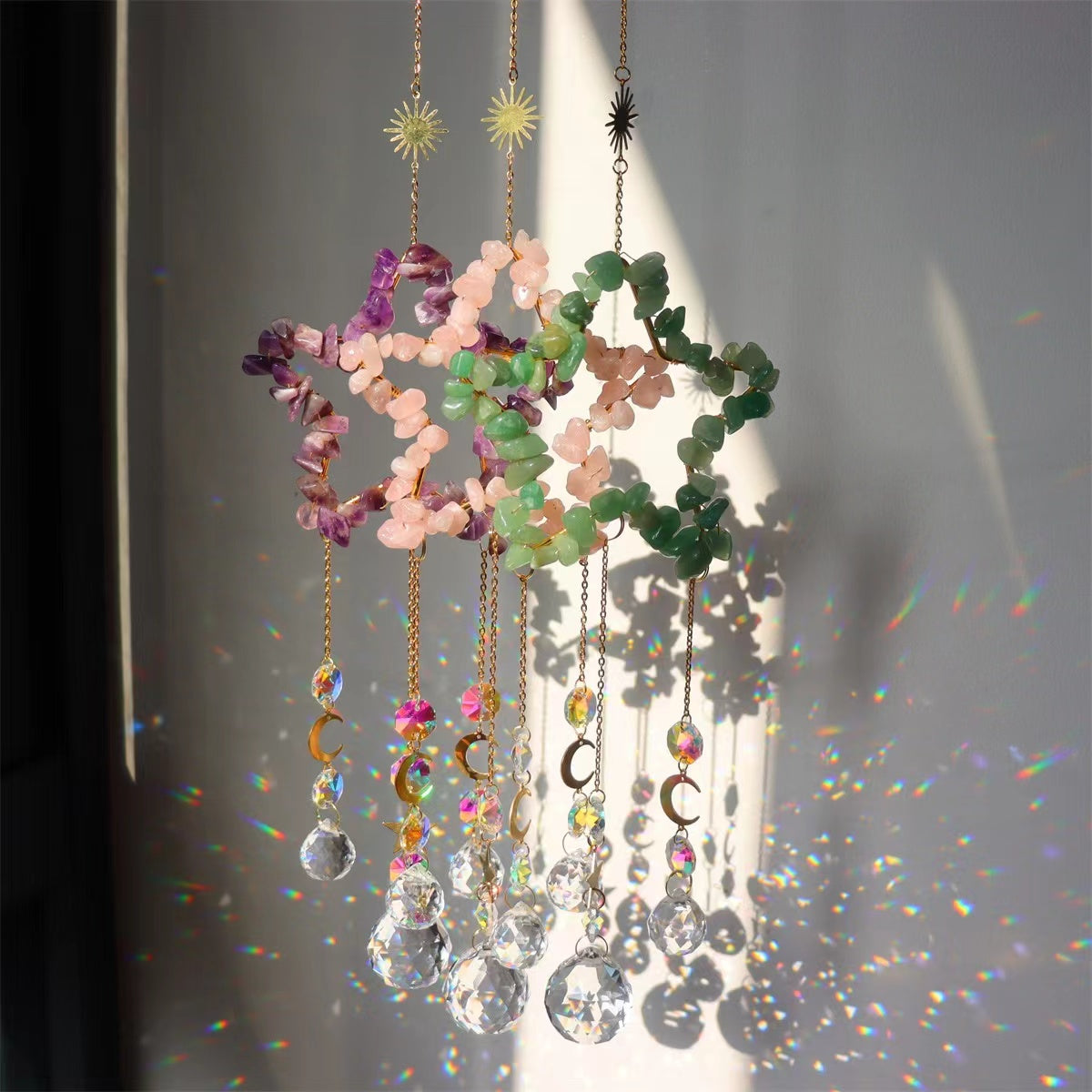 11cm Crystal Suncatcher with Natural Gemstones for Home