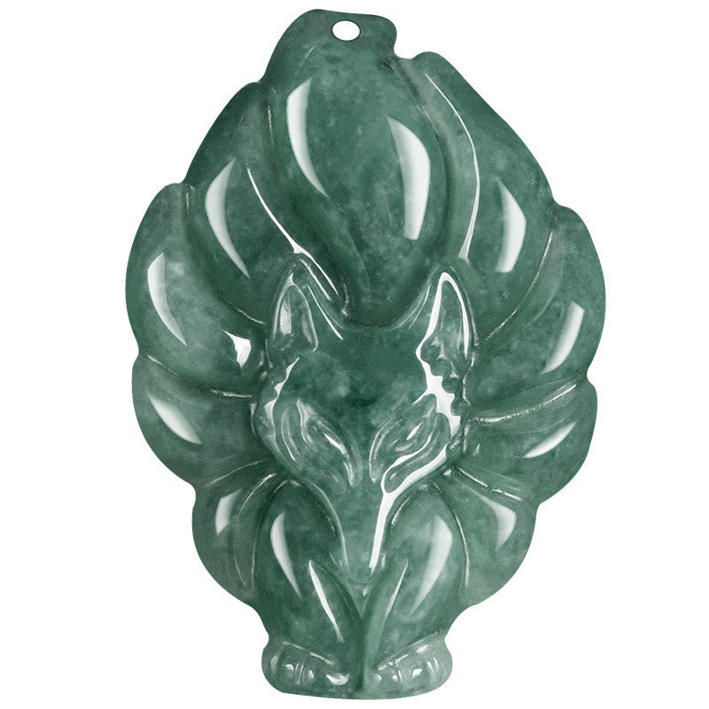 Green Jade Nine Tailed Fox Luck Necklace Pendant
