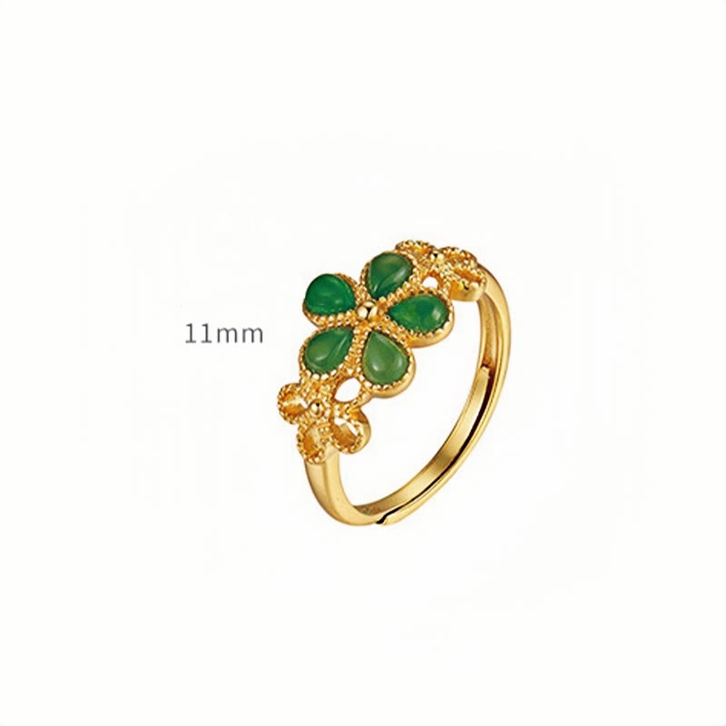 11mm Hetian Jade Prosperity Ring 925 Sterling Silver Gold Plated