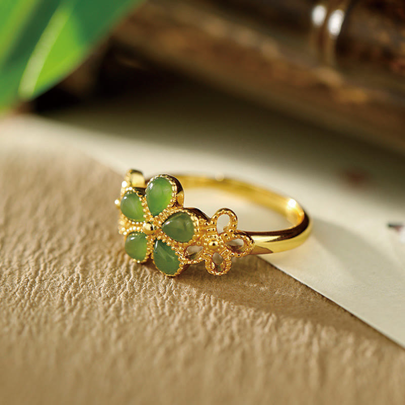 11mm Hetian Jade Prosperity Ring 925 Sterling Silver Gold Plated