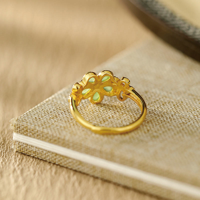 11mm Hetian Jade Prosperity Ring 925 Sterling Silver Gold Plated