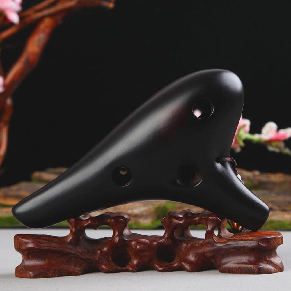 12-Hole Alto C Ceramic Ocarina Flute Instrument - Black Ocarina - On sale