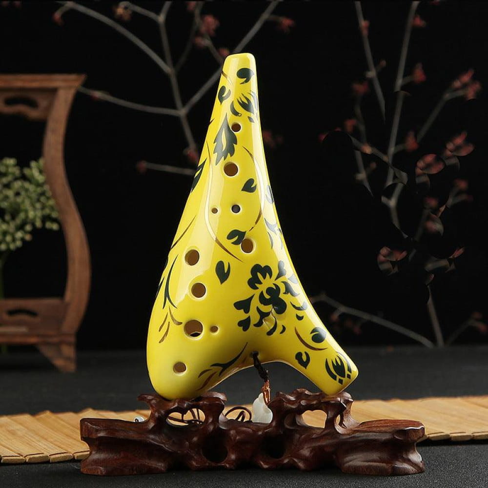 12 Hole Alto C Ceramic Ocarina Flute Instrument - Yellow Ocarina - On sale