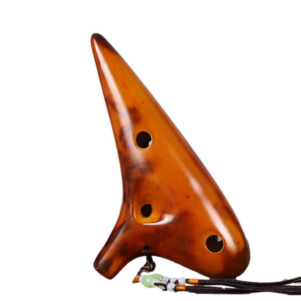 Brown ceramic ocarina with three finger holes from 12 Hole Ceramic Alto C Ocarina Flute