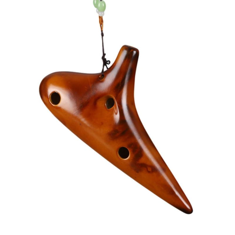 Brown ceramic 12 Hole Alto C Ocarina Flute with three finger holes for music lovers