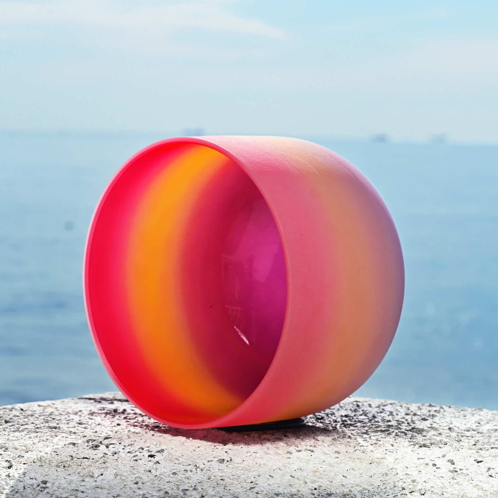 Cylindrical pink and orange gradient glass vessel for 12 Inch Rainbow Colored C Note Bowl