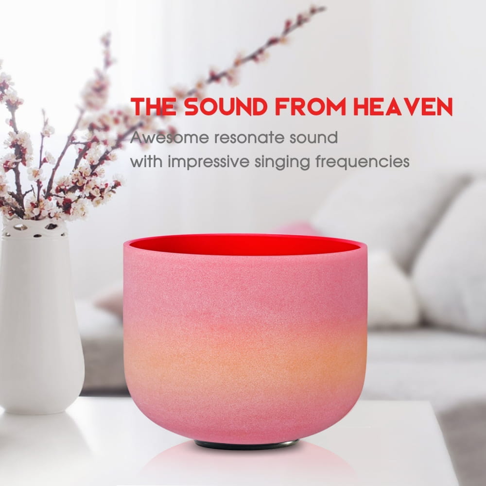 Pink and orange gradient singing bowl with red interior in 12 Rainbow Colored C Note bowl