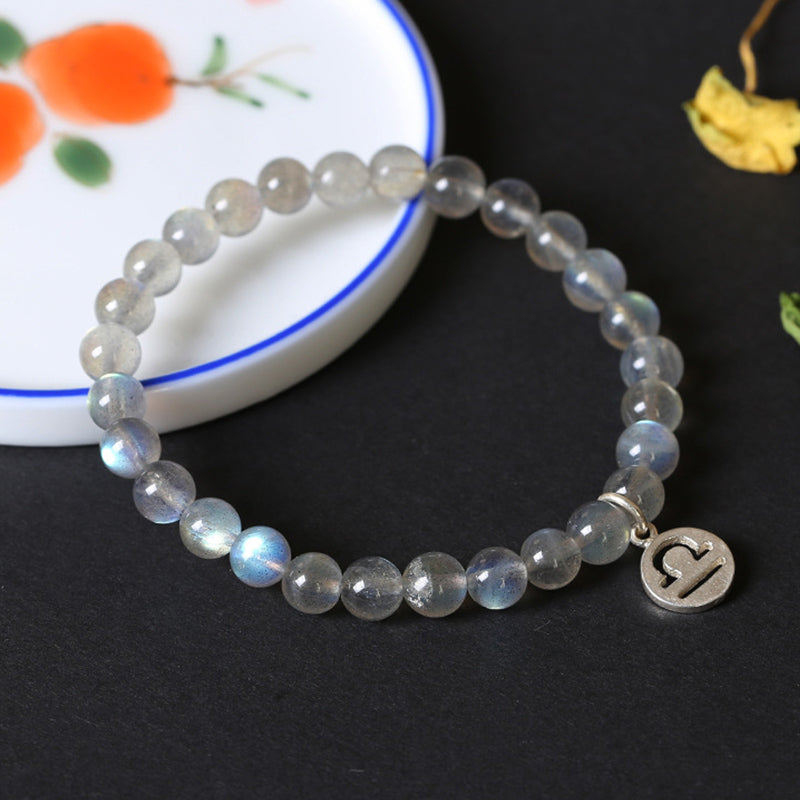 12 Zodiac Moonstone Charming Bracelet 7mm Beads