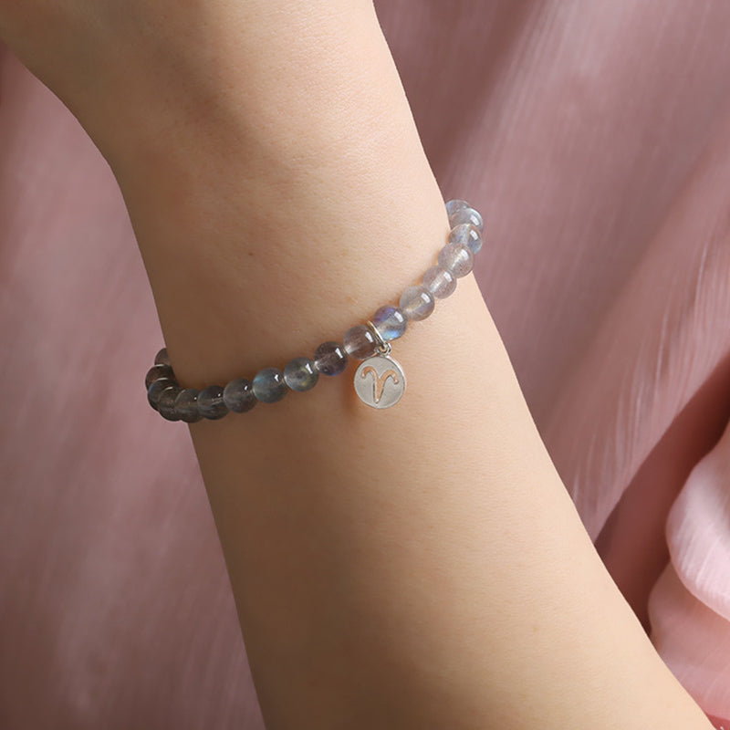 12 Zodiac Moonstone Charming Bracelet 7mm Beads