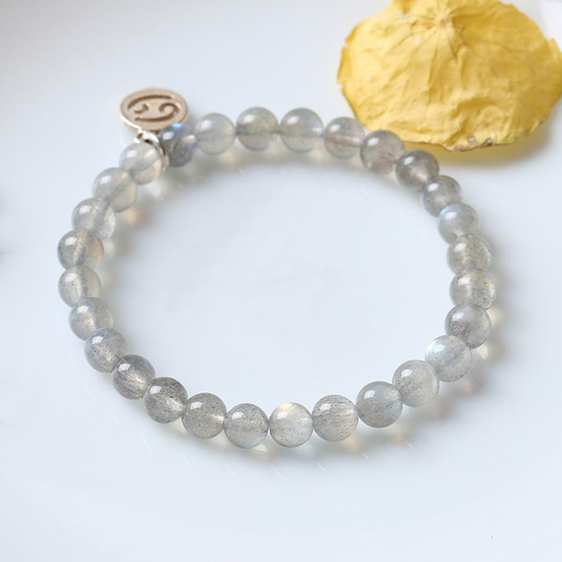 12 Zodiac Moonstone Charming Bracelet 7mm Beads