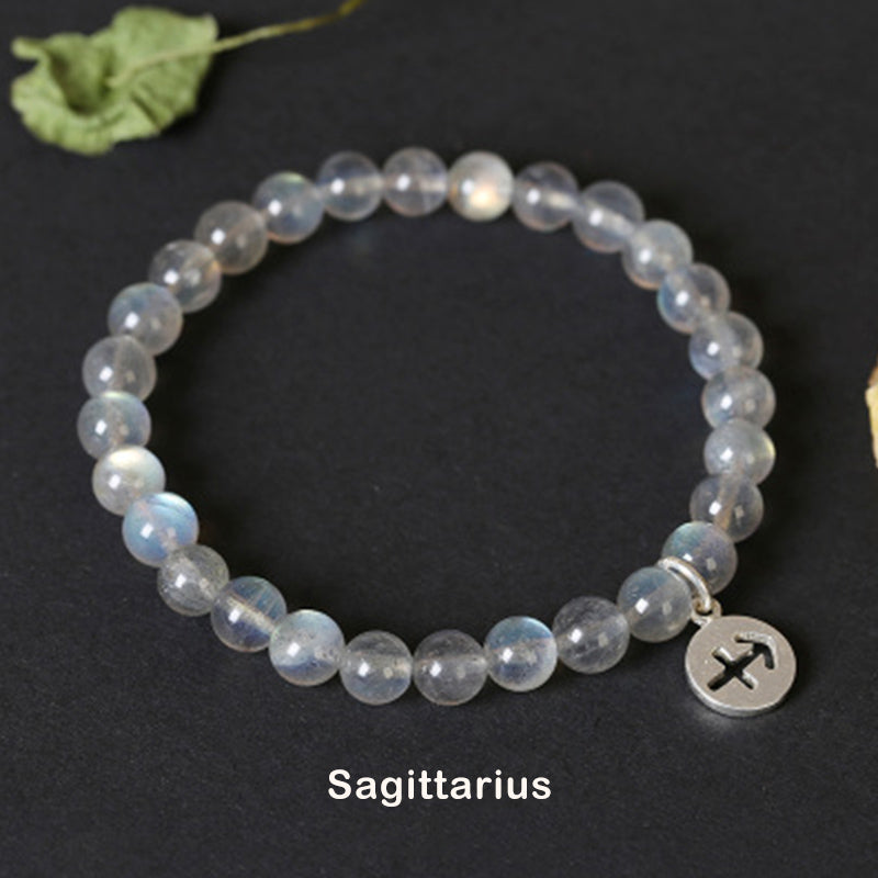 12 Zodiac Moonstone Charming Bracelet 7mm Beads