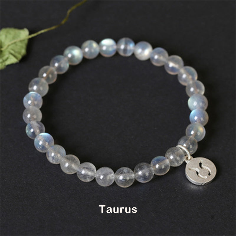 12 Zodiac Moonstone Charming Bracelet 7mm Beads