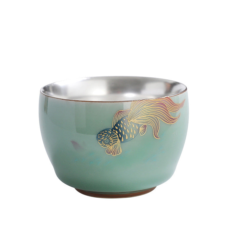 120ml Ceramic Tea Cup with Butterfly & Lotus Designs for Zen Decor