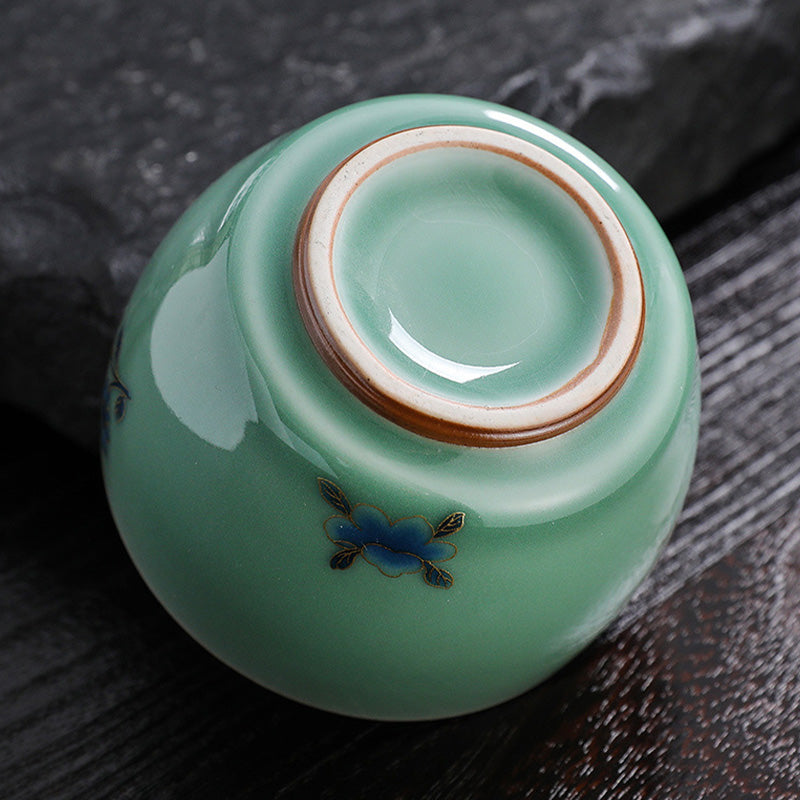 120ml Ceramic Tea Cup with Butterfly & Lotus Designs for Zen Decor