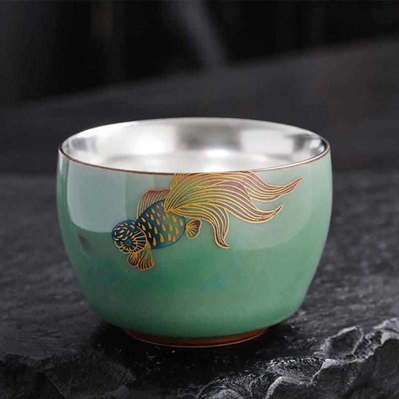 120ml Ceramic Tea Cup with Butterfly & Lotus Designs for Zen Decor
