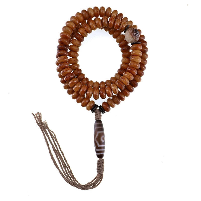 Yak Bone Protection Bracelet with Three-eyed Dzi Bead - 108 Beads