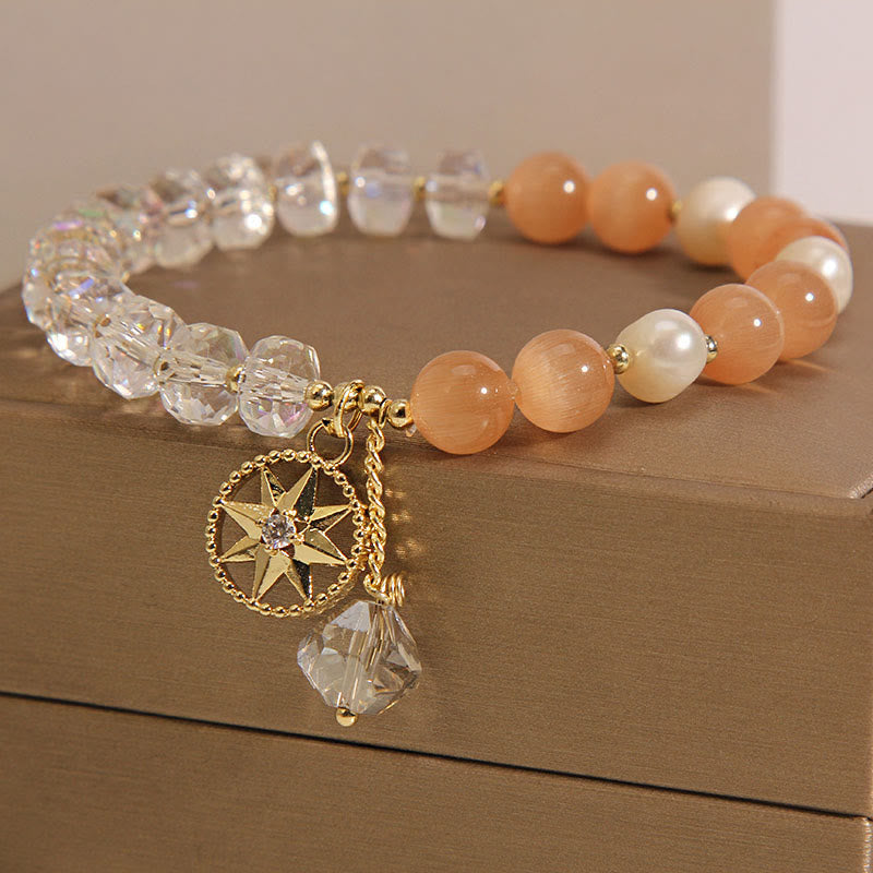 Orange Cat's Eye Clear Quartz Meditation Bracelet