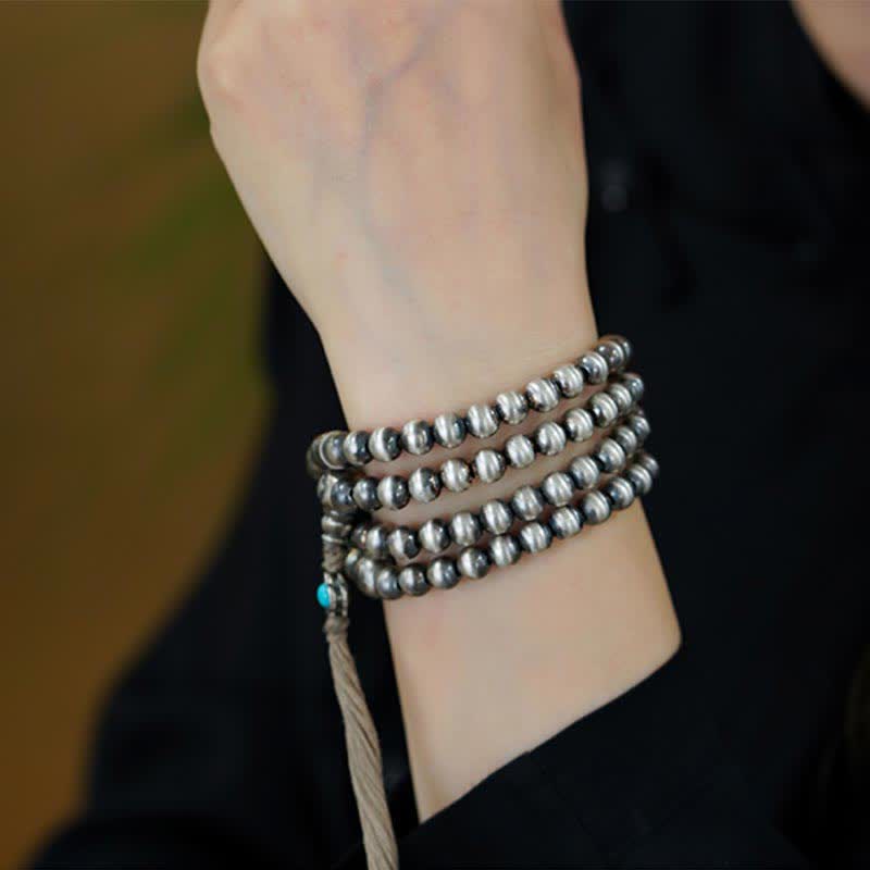 108 Mala Beads Sterling Silver Red Agate Turquoise Confidence Bracelet