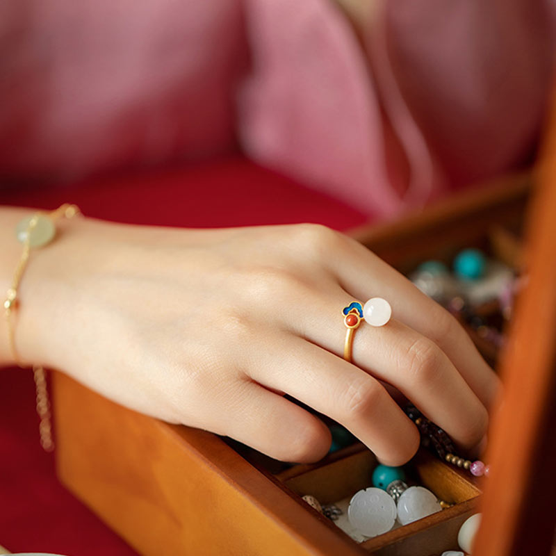 White Jade Auspicious Cloud Blessing Luck Adjustable Ring