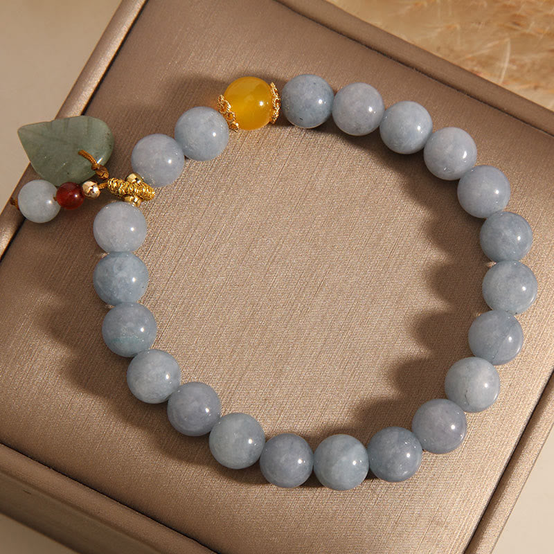 8mm Aquamarine Jade Leaf Healing Charm Bracelet