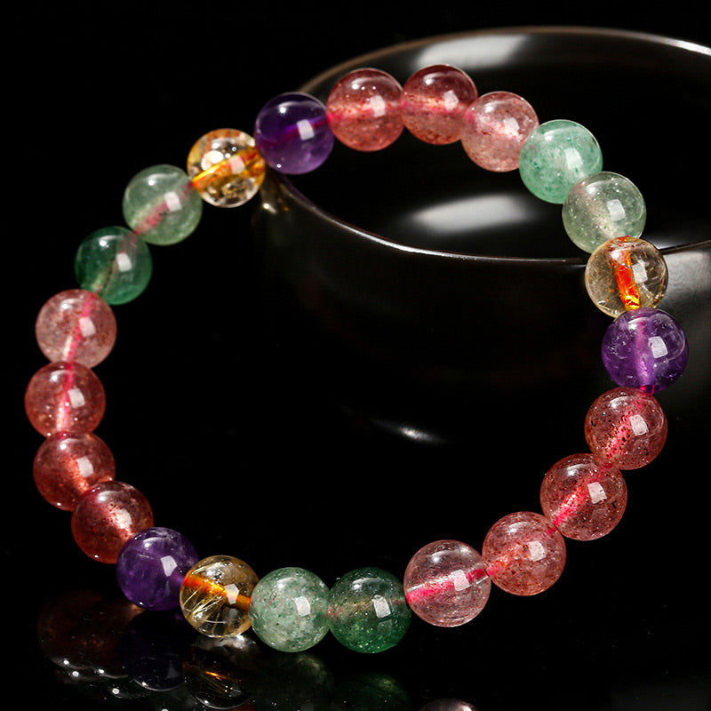 8mm Multicolored Strawberry Quartz Love Bracelet