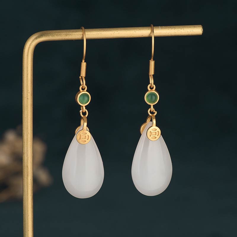 White Jade Luck Drop Earrings for Protection & Happiness