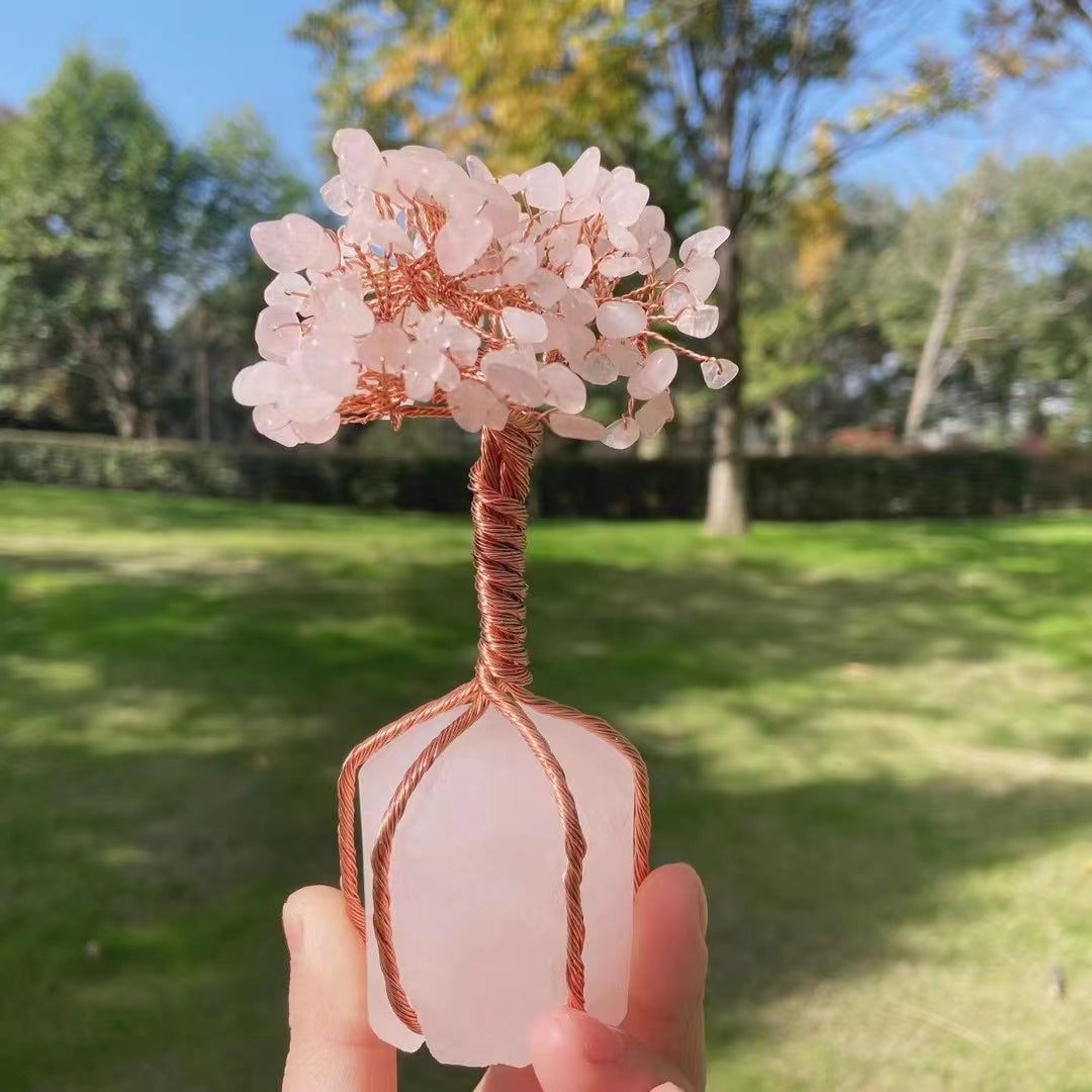 128-140mm Rose Quartz Crystal Tree for Healing & Decor