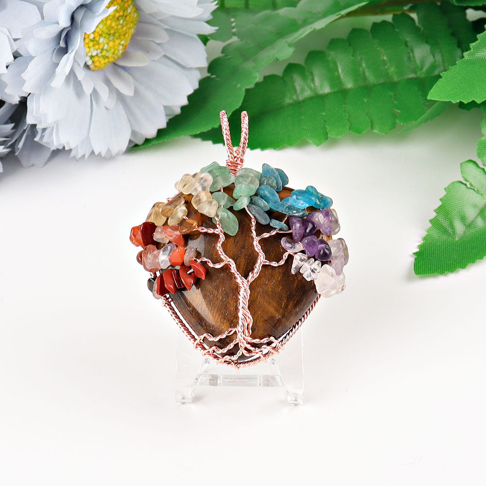 2-inch Chakra Tree of Life Pendant with Wire Wrapped Heart