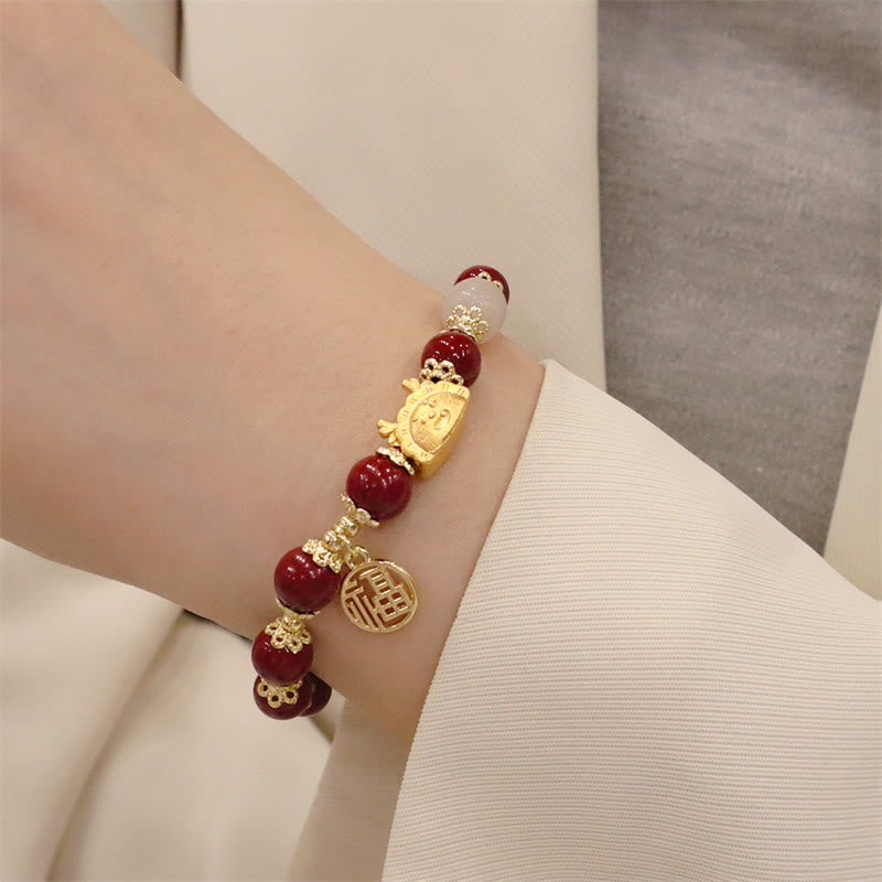 8mm Dragon Luck Bracelet with Red Agate & Multifaceted Stones