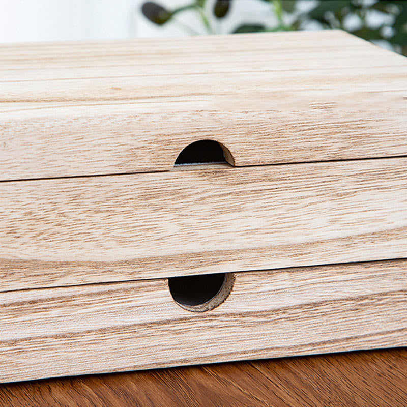 Two-Layer Beige Wooden Jewelry Box with Mirror | Spiritual Home Accents