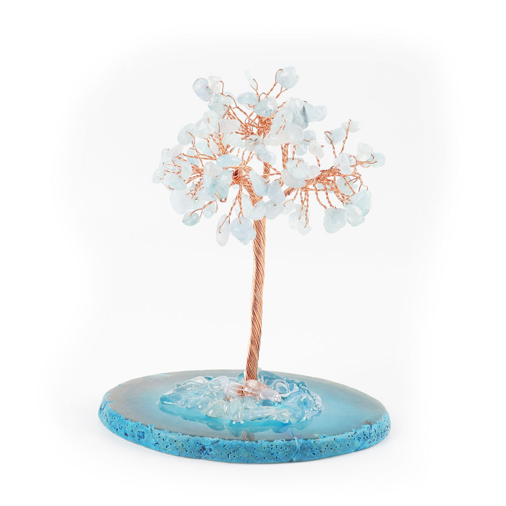 12cm Aquamarine Lucky Tree with Agate Base Free Form