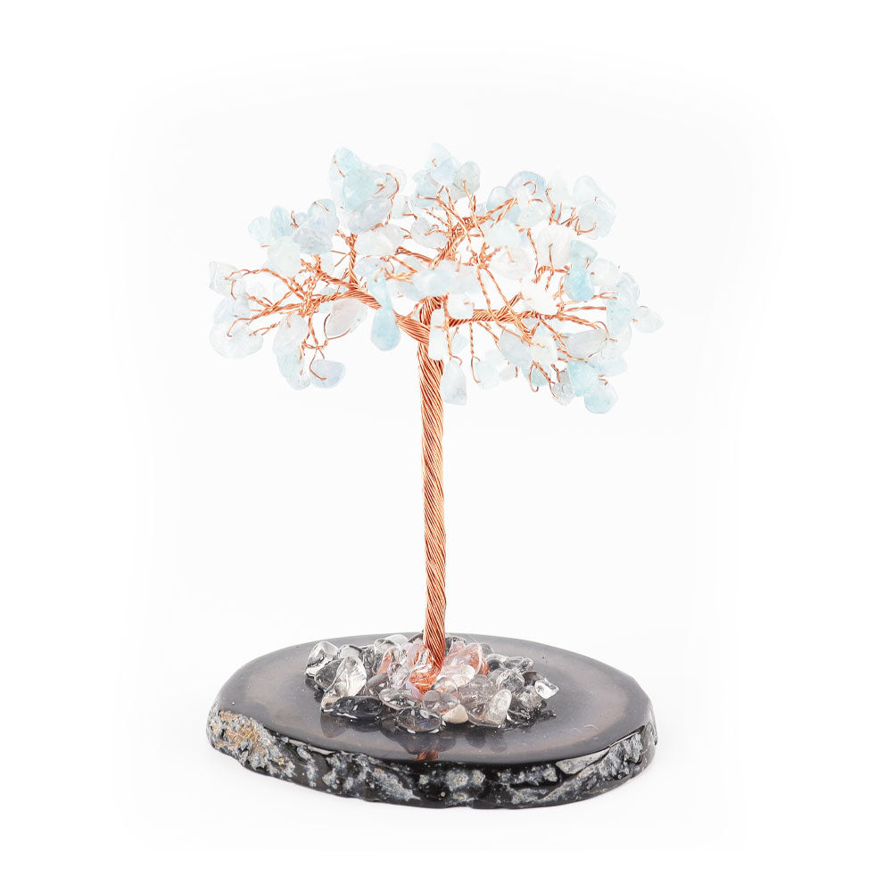12cm Aquamarine Lucky Tree with Agate Base Free Form
